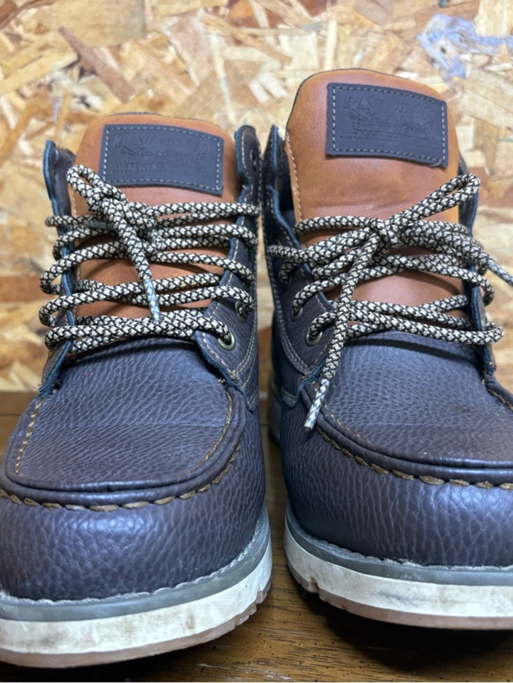 Levi's Dark Brown Leather Moc Toe Boots With Tan Collar View 2